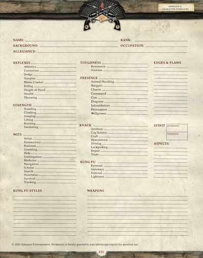 Far West Character Sheet