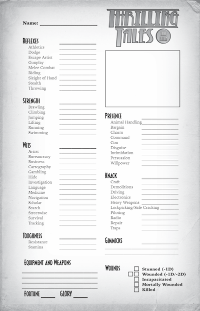 Thrilling Tales Third Edition Character Sheet
